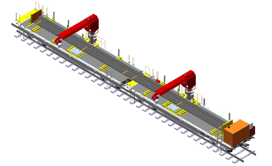 Погрузка рельсов 25 м (совместная работа двух крановых установок)